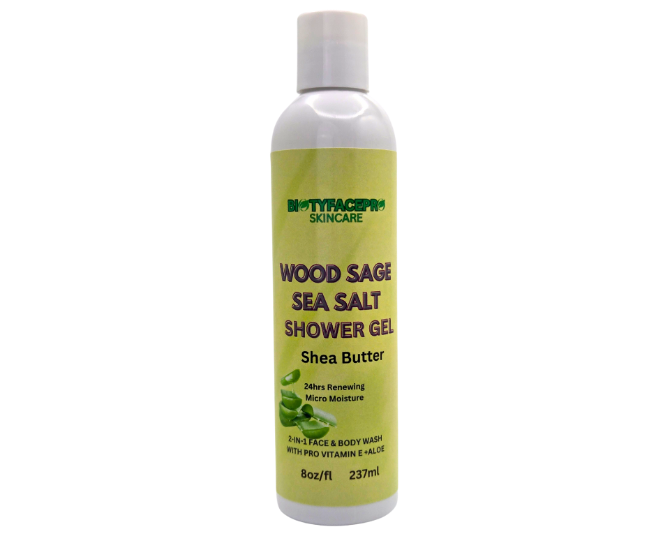 WOOD SAGE & SEA SALT SHOWER GEL- With shea butter for micro moisturizing (8oz/237ml