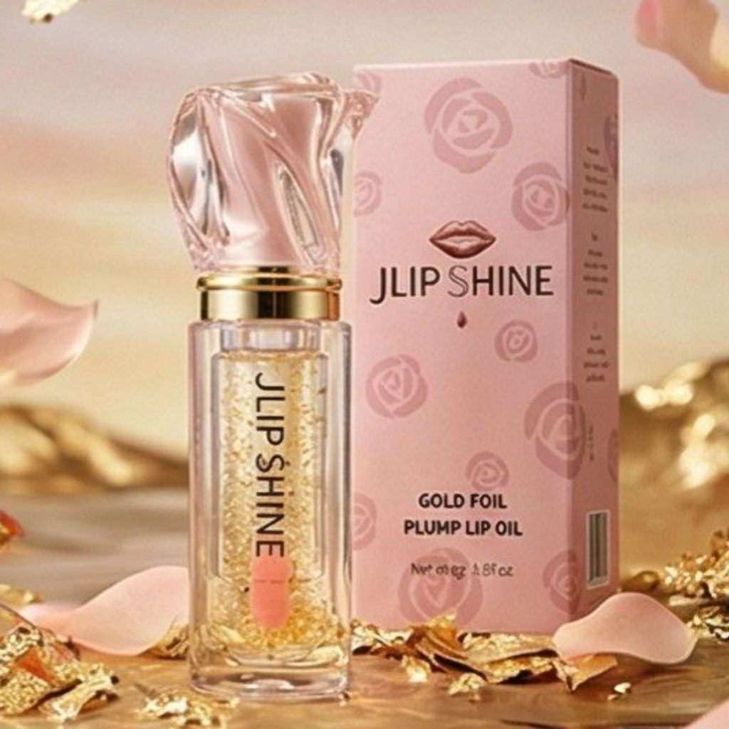 JLipShine gold foil plump lip oil with vitamin E and peptides