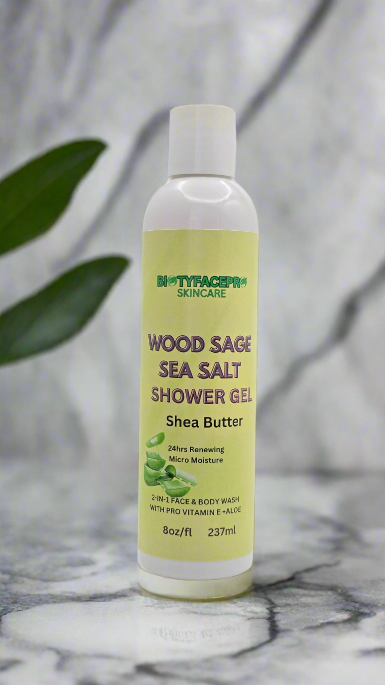 WOOD SAGE & SEA SALT SHOWER GEL-  With shea butter for micro moisturizing (8oz/237ml
