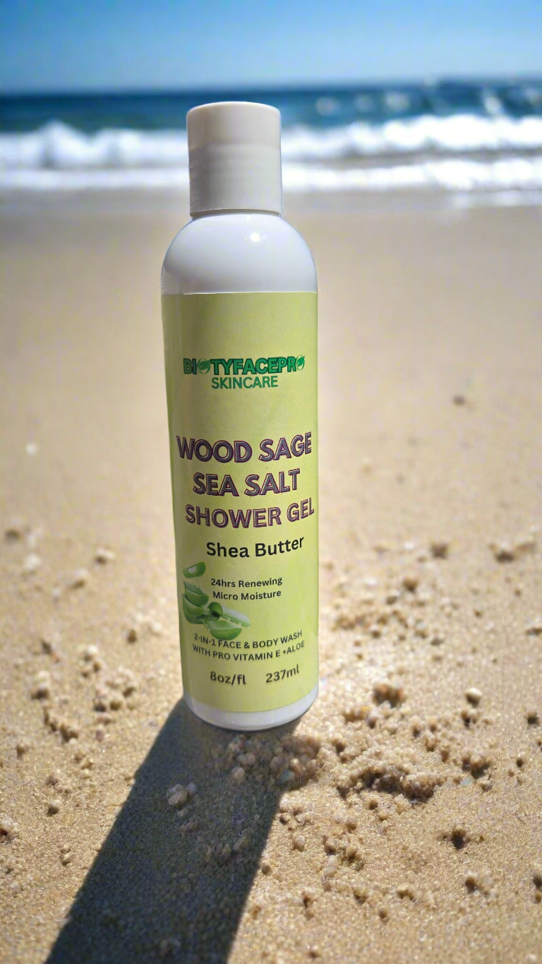 WOOD SAGE & SEA SALT SHOWER GEL-  With shea butter for micro moisturizing (8oz/237ml